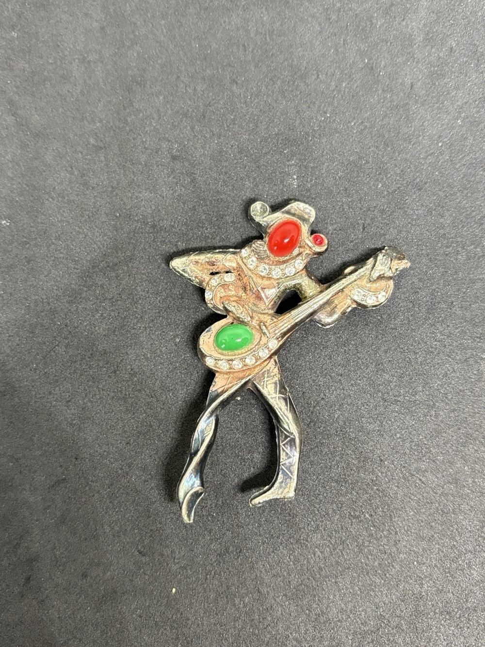 1947 URIE MANDLE HARLEQUIN BROOCH Sterling Gold Wash Vtg Mandolin Pin